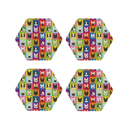 

Drink Coasters Set of 4 Colorful bulldog Leather Coasters for Coffee Table Protector Heat Resistant Cute Coasters for Home Decor Housewarming Gifts Bar Kitchen 4 Inch Hexagon