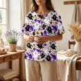 thumbnail image 4 of JULMCOMO Halloween Shirts for Women Cotton Linen Funny Witch Ghost Pumpkin Print Henley Casual Tunic Tops Holiday Costume Graphic Tees Purple L, 4 of 9