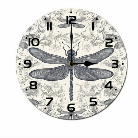 ZXCXRQFa Blue Dragonfly Flower Kitchen Home 10 Inch Silent Vintage Design Round Wall Clock Numerals Design Non Ticking Retro Clocks Home Decor Desk Clock