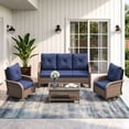 thumbnail image 2 of ELPOSUN 5-Seat Outdoor Patio Furniture Set, 4 Pieces All-Weather Wicker Rattan Outdoor Patio Sectional Sofa with Swivel Rocking Chairs, for Garden,Poolside,Backyard, Brown&Blue, 2 of 9