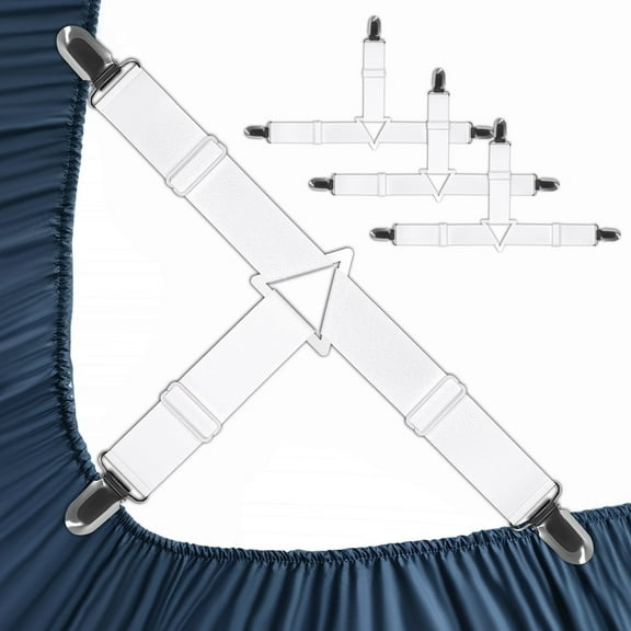 AGALI 4 Pack Adjustable Elastic Straps with Metal Clips, Bed Sheet Fasteners, Bedding Suspenders for Mattress Covers, Bed Corner Holders and Keepers