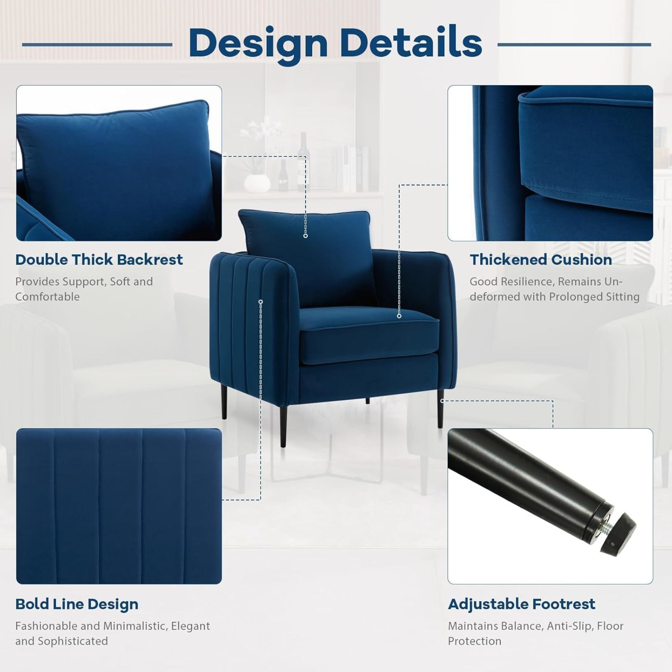 Noble House Mid-Century Modern Velvet Upholstered Accent Chair with Pillow, Metal Legs, Blue