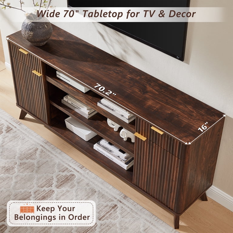 KeyWhat Mid-Century Modern TV Stand with Fluted Doors, 80-Inch photo 5