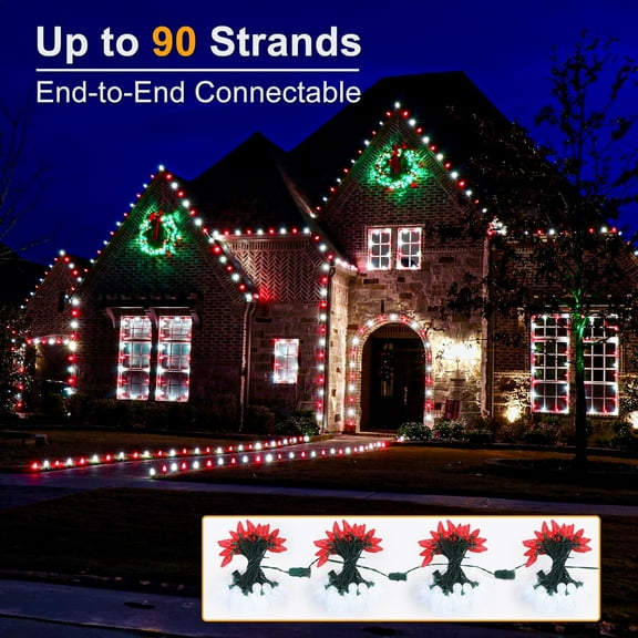 FGERFE-Red & White Christmas Lights, 33ft 50 LED Faceted C9 String Outdoor, Connectable Christmas Tree, UL Certified Indoor Xmas Waterproof for House Roof Party Decor