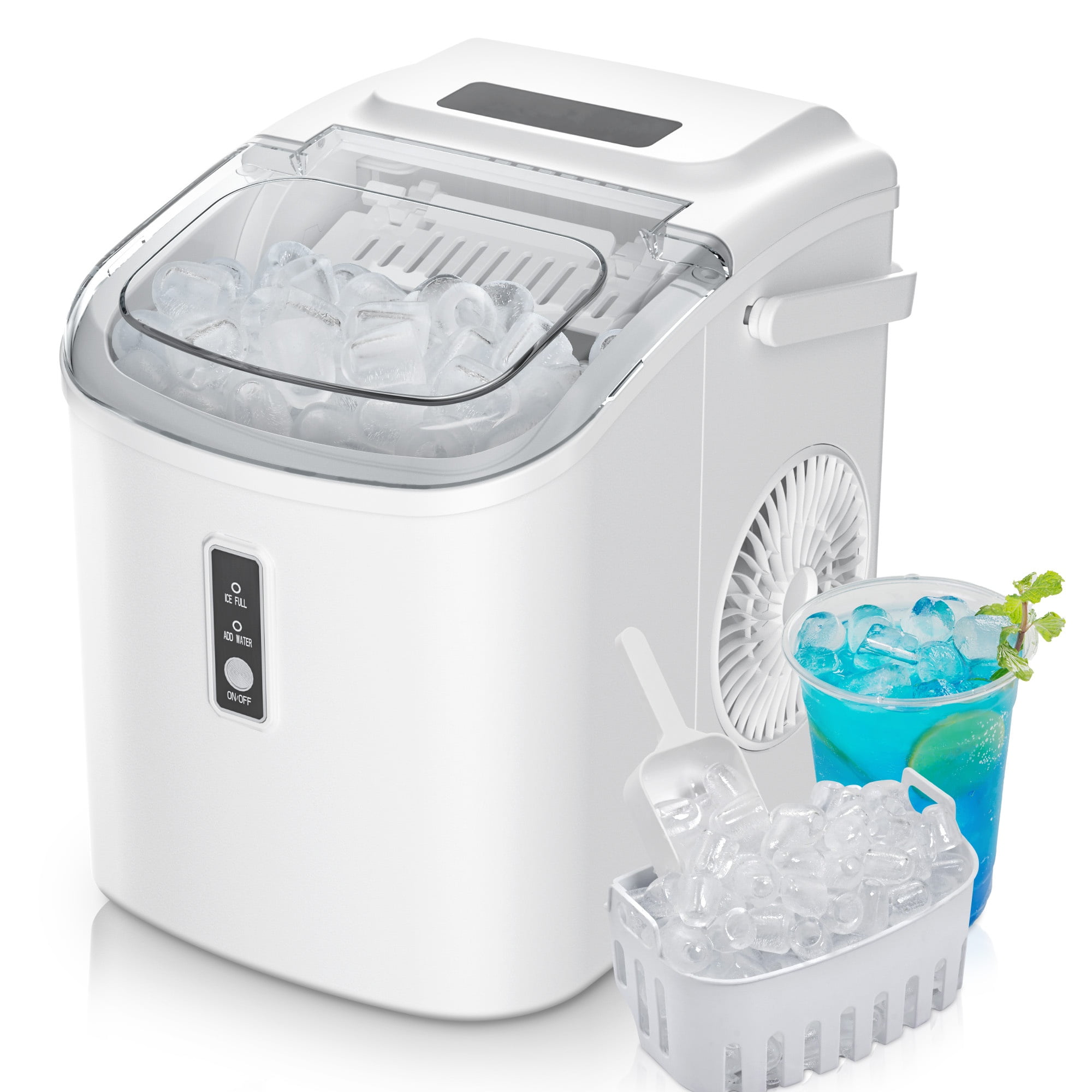 EUHOMY Countertop Ice Maker 26 lbs/Day Portable Self-Cleaning, 9 Bullet Ice in 6 Min, White