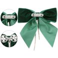 thumbnail image 3 of DARING DIVA Women's Velvet Faux Pearl Rhinestone Bow Tie Green, 3 of 5