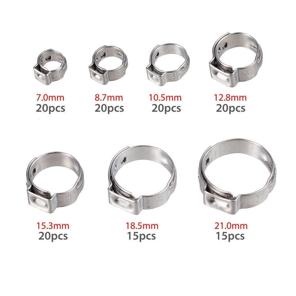 130Pcs Stainless Steel Hose Clamps 7-21mm Adjustable Single Ear Clamp Rings USA