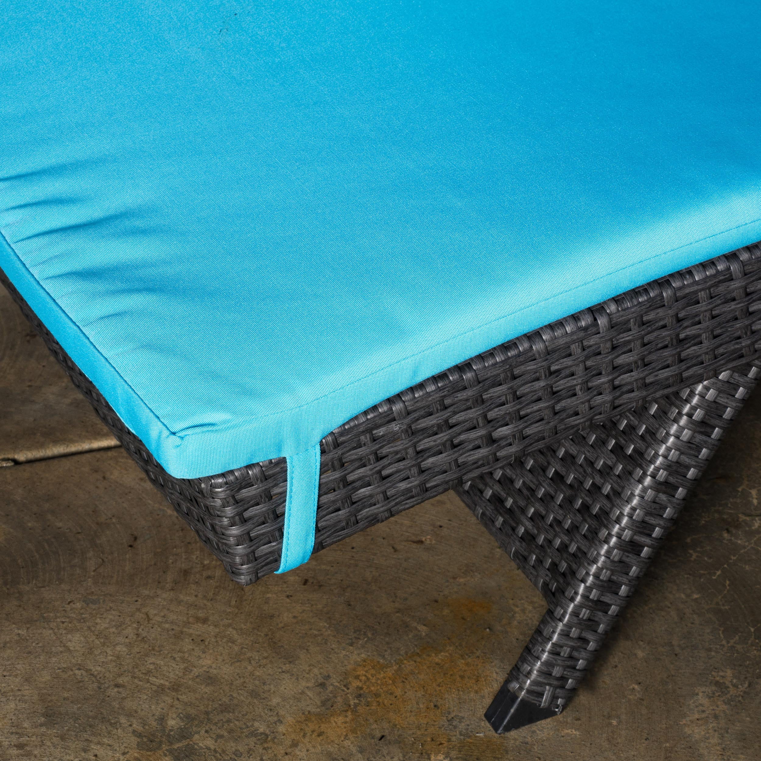 Anthony Outdoor Wicker Adjustable Chaise Lounge with Cushion, Grey, Blue