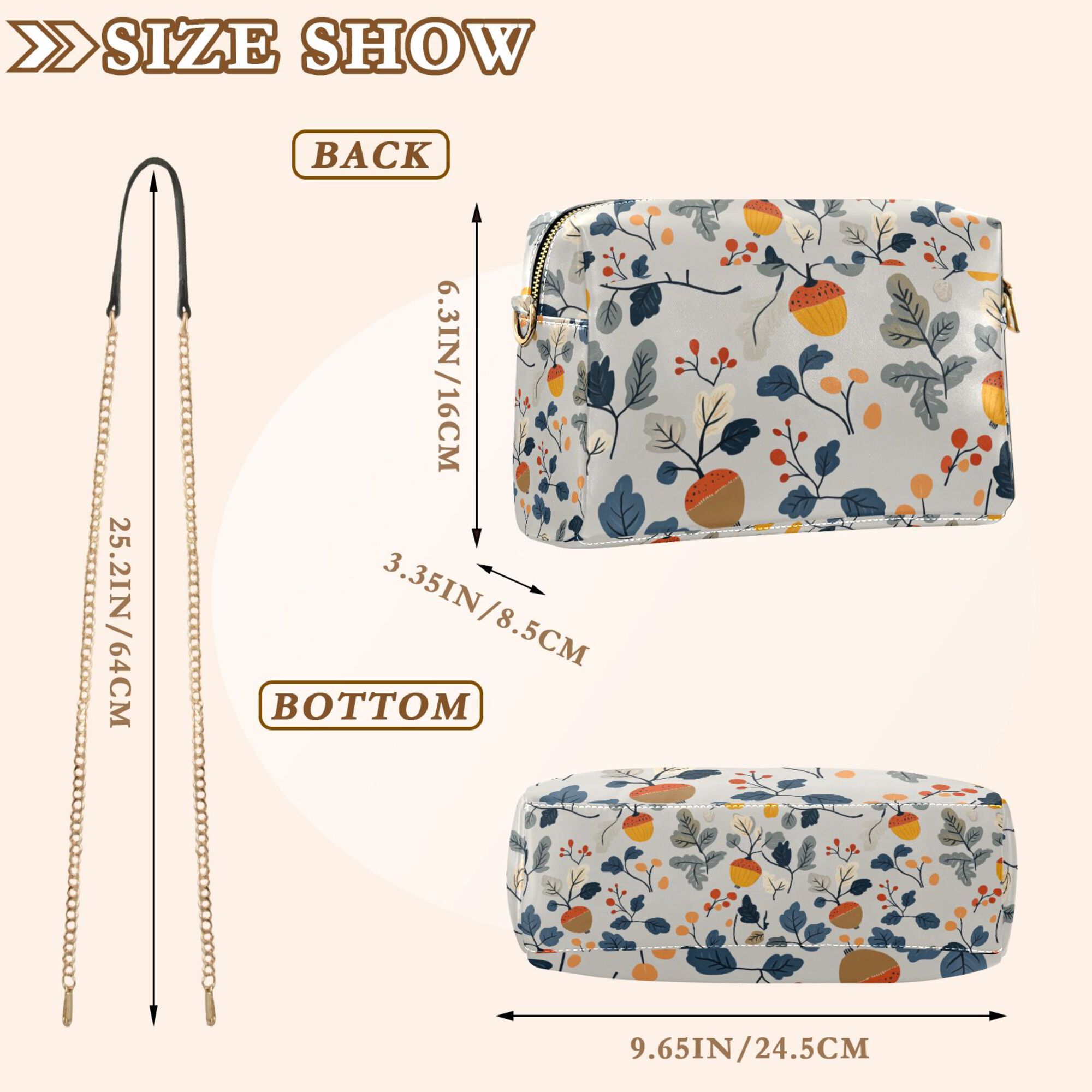FORMRS Women Crossbody Purse with Chain Strap Vegan Leather Shoulder Handbag, Acorn Leaves Pattern