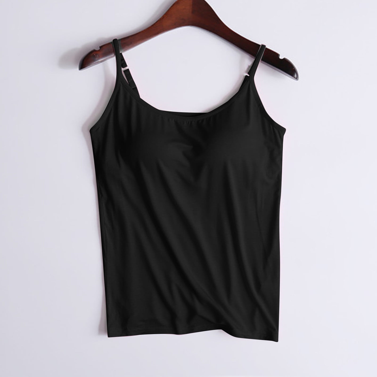 Joau Women's Camisole with Built in Bra, Adjustable Spaghetti Strap Cami Tank Tops Basic Stretch