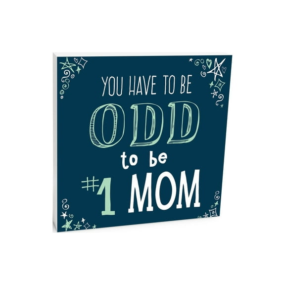 Odd #1 Mom Aegean Blue Star Scroll 10 x 10 Wood Tabletop Sign Plaque