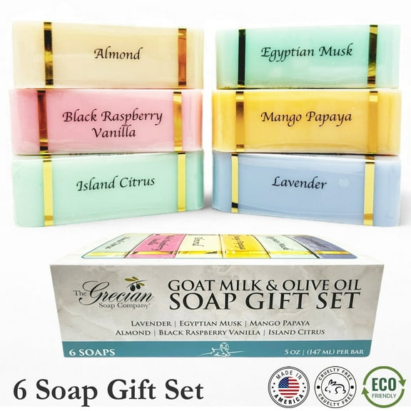 The Grecian Soap Company Goat Milk and Olive Oil Bar Soap – 6-Pack (5 Ounces Each, total 30ozs.) – Moisturizing Body Wash, Bar Soap for Bath and Shower, Goat Milk, Non-Toxic, Made in USA