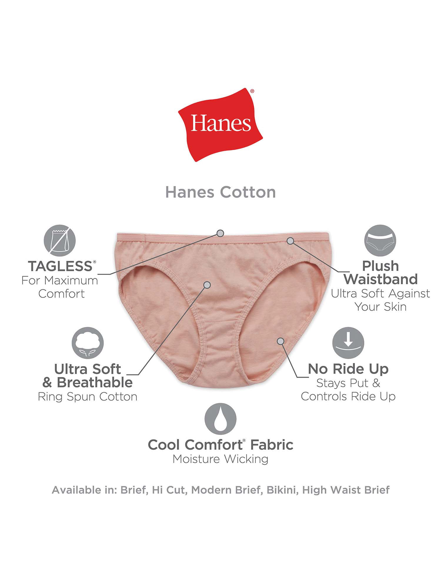 HANES Tagless Cool & Comfortable Cotton Hi-Cuts 6 Pair Size 6/M PCX3AS -  AAA Polymer