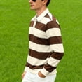thumbnail image 5 of Sewkxo Women Striped Polo Sweatshirt Oversized Long Sleeve Rugby Shirts Fashion Fall Loose Color Block Pullover Tops,Brown M, 5 of 8