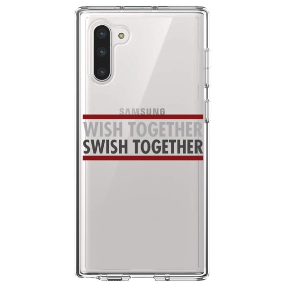 DistinctInk Clear Shockproof Hybrid Case for Samsung Galaxy Note 10 (6.3" Screen) - TPU Bumper Acrylic Back Tempered Glass Screen Protector - Wish Together Swish Together Basketball