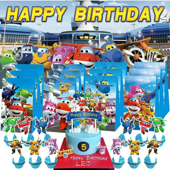 Super Wings Goodie Bags Treat Candy Decorations Party Favor Supplies Birthday Cake Topper Backdrop Banner
