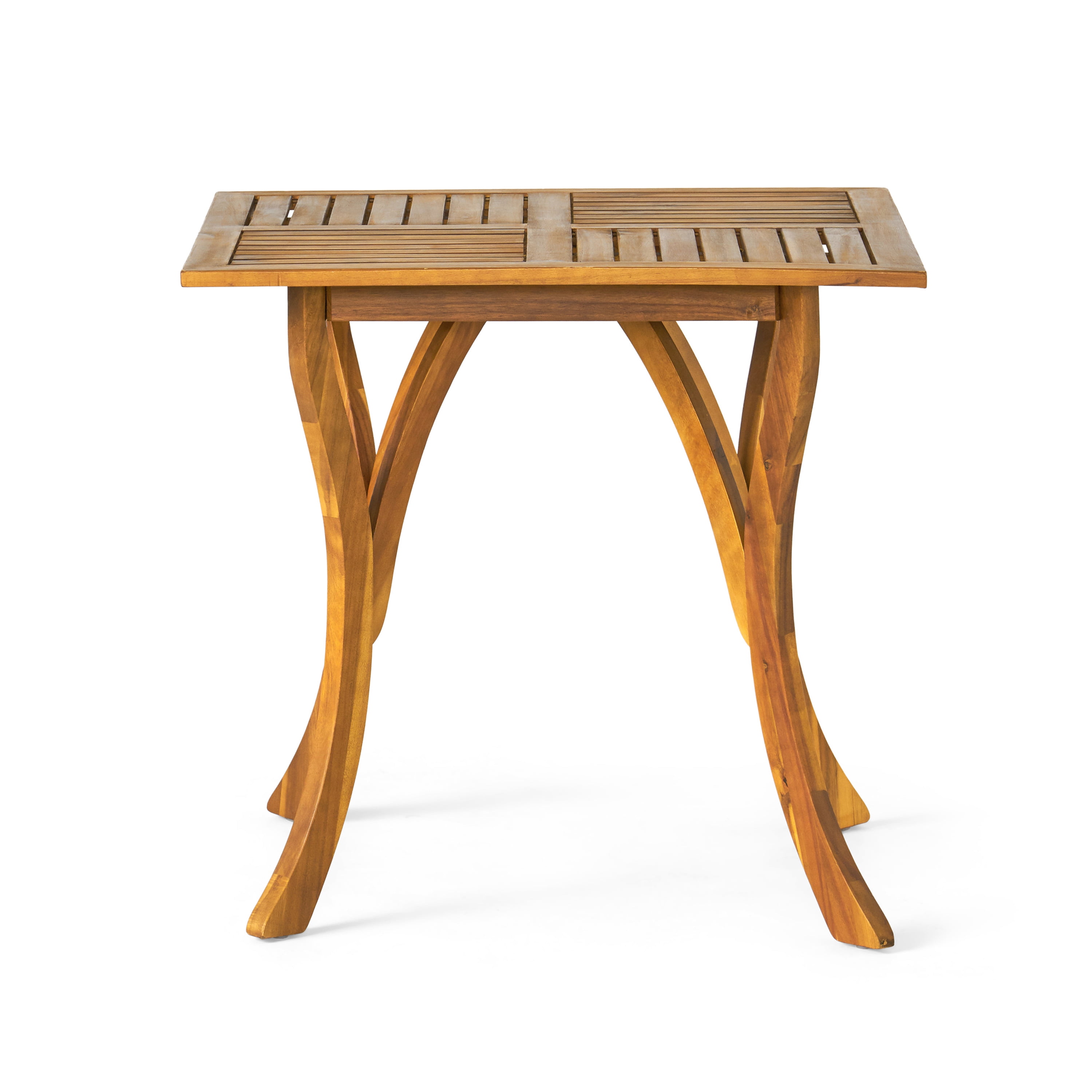 Outdoor Acacia Wood Dining Table with Slat Panel Design, 31.5" Square Teak Finish, Transitional Style, Weather-Resistant Patio Furniture for Backyard