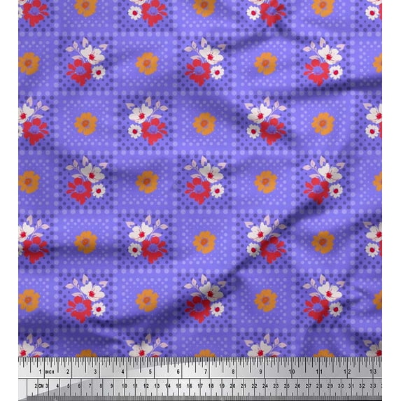 Soimoi Georgette Viscose Fabric Dot,Leaves & Floral Artistic Printed Fabric 1 Yard 42 Inch Wide