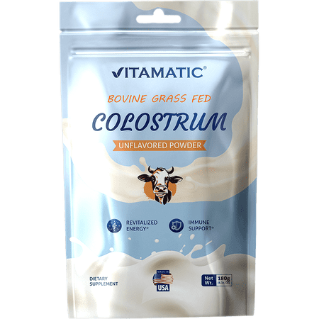 Vitamatic Bovine Colostrum 30% IgG Powder - Supplement for Gut Health, Hair Growth, Beauty, Muscle Recovery, & Immune Support - Easy to Mix - 180 Gram 90 Servings (Unflavored)