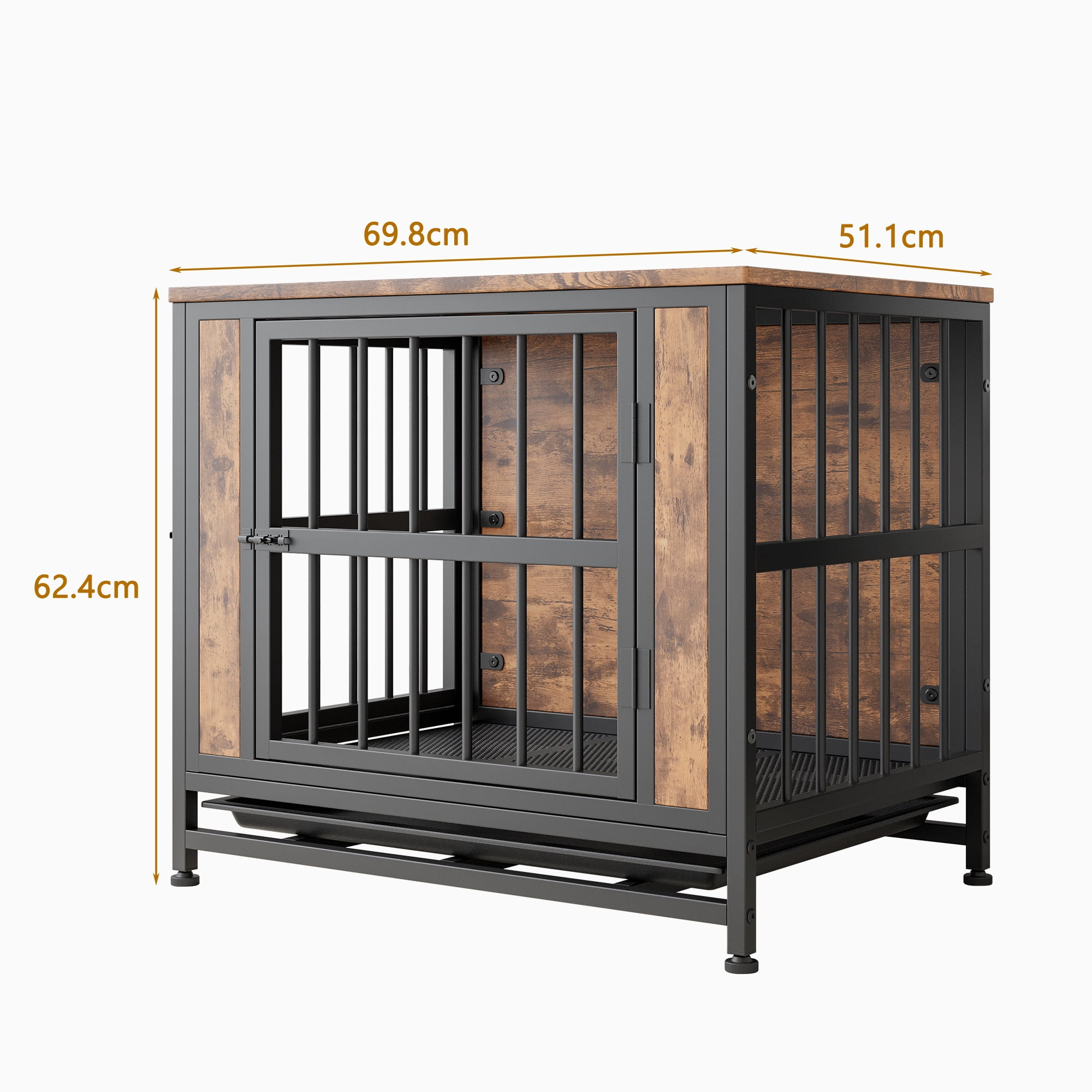 imerelez Wooden Dog Crate Furniture with 2 Sliding Doors – 27.5”L x 20.1”W, Rustic Brown MDF & Iron Frame, Decorative Indoor Pet House for Small Dogs (11-25lbs)