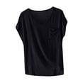 thumbnail image 3 of Ahuyic Womens Plus Size Top,Womens Summer Blouse,Womens Solid Color Pocket Shoulder Length Short Sleeved V-Neck Pullover Fashionable Black XXL, 3 of 5