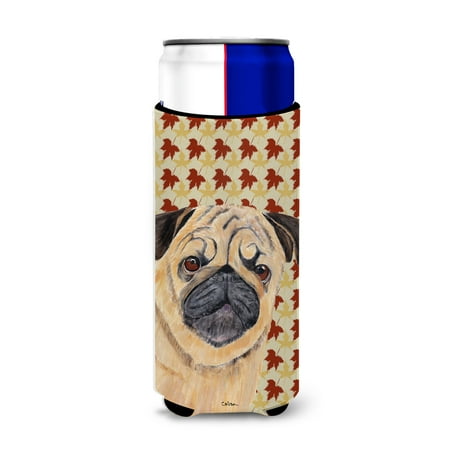 

Caroline s Treasures SC9211MUK Pug Fall Leaves Portrait Ultra Hugger for slim cans Slim Can multicolor