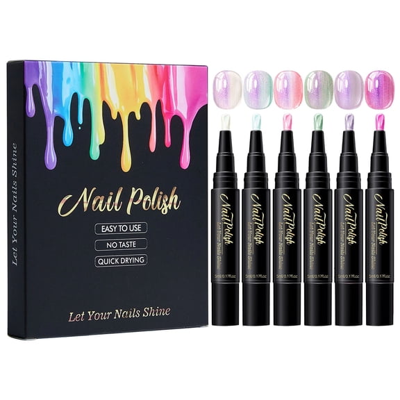 Water Based Nail Polish Pen Set of 6 Colors, Air Dry No UV Lamp Needed Paint for DIY Nail Art, 0.17 oz Each