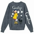 thumbnail image 7 of Coraline Character Cat & Stars Logo Women's Gray Mineral Wash Crew Neck Long Sleeve Sweatshirt -XL, 7 of 7