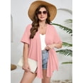 thumbnail image 2 of SHOWMALL Women's Plus Size Short Sleeve Shrugs & Boleros, Pink 1X Open Front Lightweight Cardigan Kimono Jacket for Spring Summer Fall, 2 of 7