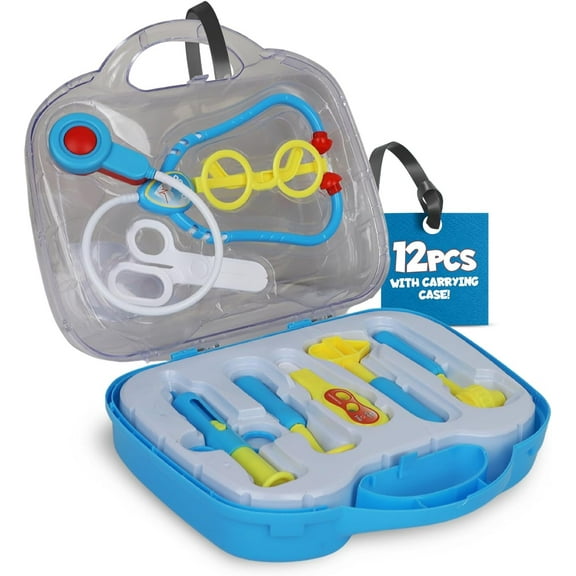 Playkidiz Doctor Play Set  8-Pcs Toddler Doctor Kit Set with Stethoscope, Syringe, Glasses, Scissor, and More  Cute Play Doctor Set for Kids  Pretend Play Kids Doctor Kit for Toddlers 3-5  