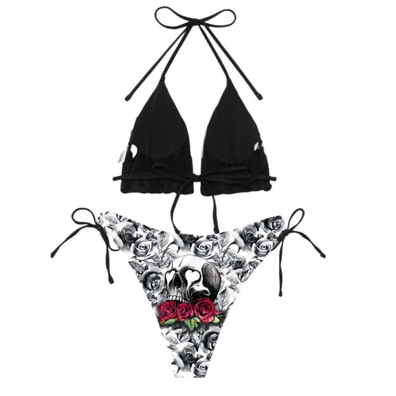 DHFJKG Bikini Swimsuits For Women Two Piece Set Side Tie Halter Triangle Top Thong Bottoms Summer Pool Party Outfit Stylish Beachwear