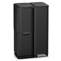 mVm 16 Gal 3 Compartment Kitchen Trash Can, Triple Stainless Steel Garbage Can, Heavy Duty Anti Fingerprint Recycling Bin for Office Home（Black）