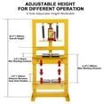 thumbnail image 4 of Telyswee Hydraulic Press 6 Ton 12 Ton Hydraulic Shop Press, H-Frame Garage Floor Benchtop Press Adjustable Shop Press with Plates, Adjustable Working Table Height, for Gears and Bearings, Yellow, 4 of 9