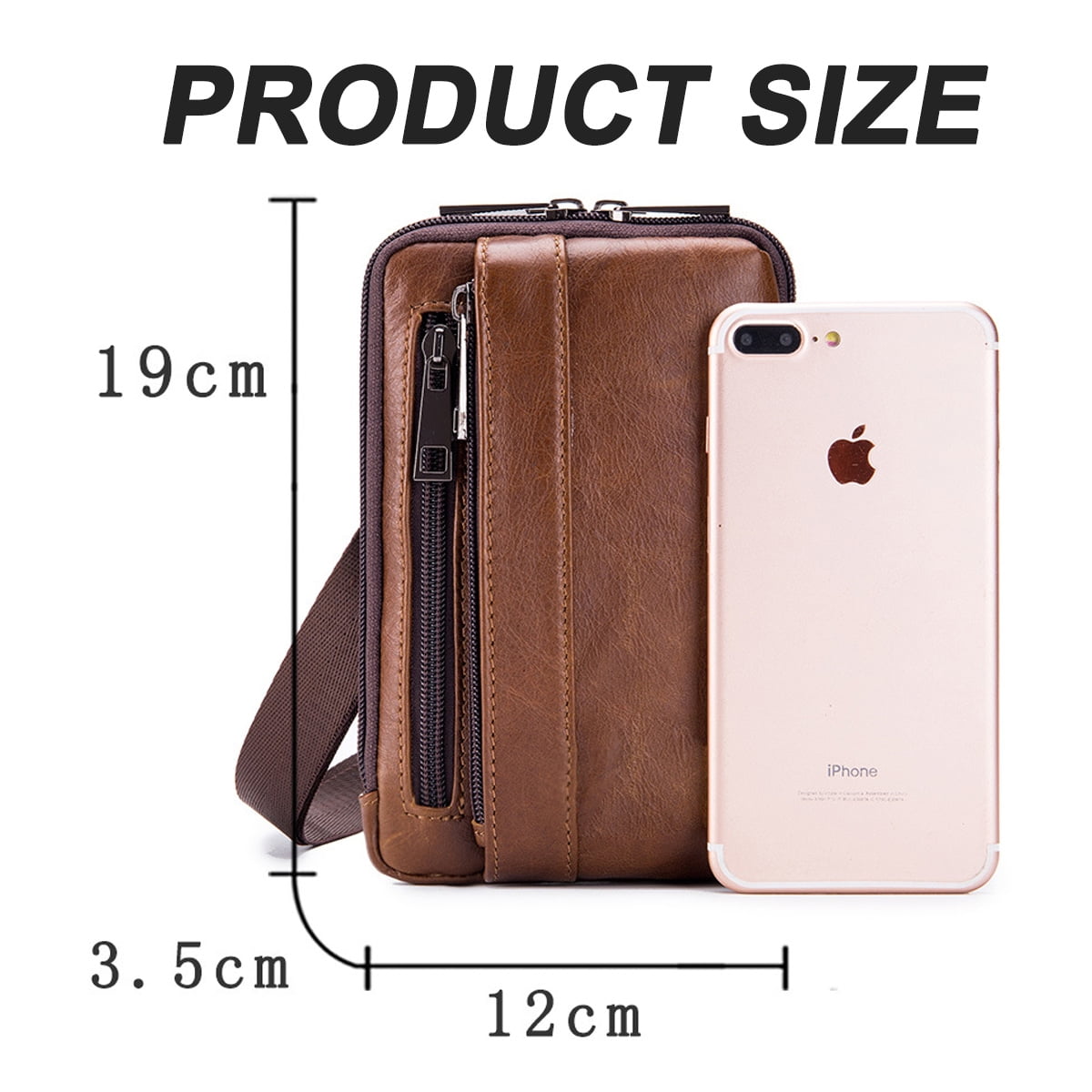 Leather Phone Holster, Genuine Buffalo Leather Cell Phone Holsters, Durable Leather Phone Belt Holder Horizontal and Vertical Multi-functional Waist Pack for Smartphones-Brown