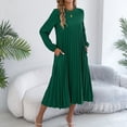 thumbnail image 2 of CIENVNSTG Midi Dresses for Women Casual Pleated Dress Soild Color Round Neck Long Sleeves Pockets Dress Cover Up Formal Green S, 2 of 7