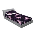 thumbnail image 2 of Jungle Boho Fitted Sheet & Pillow Sham Set, Butterfly Illustration Modern Minimalist With Tropical Leaves Print, Decorative Printed 2 Piece Bedding Decor, Twin, Pale Lilac Dark Purple, by Ambesonne, 2 of 2