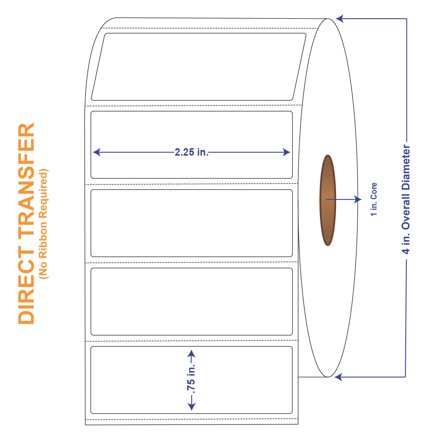 2-1/4" x 3/4" White Direct Print Thermal Labels, 1780 per roll (4 Rolls per Carton)