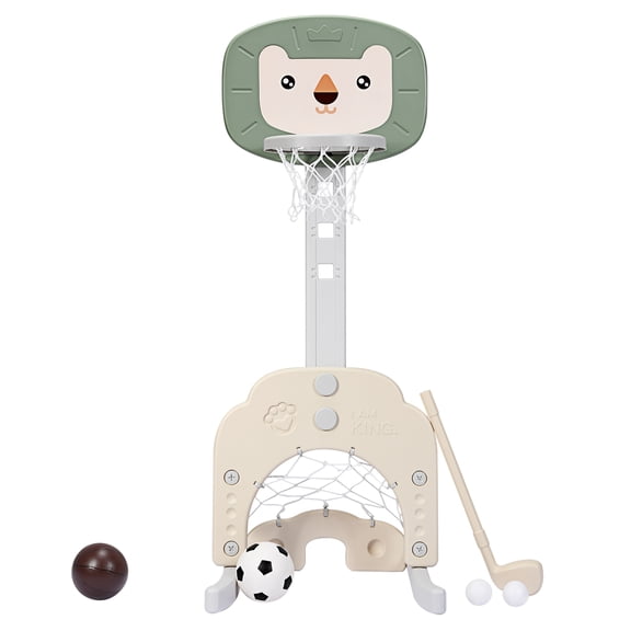 Topbuy Toddler 3-in-1 Basketball Hoop Adjustable Height Stand Game Set, Green