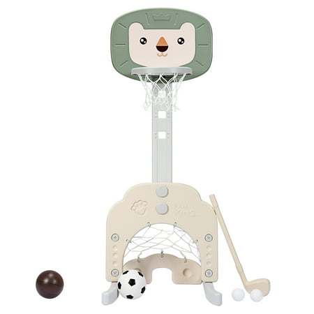 Topbuy Toddler 3-in-1 Basketball Hoop Adjustable Height Stand Game Set Green