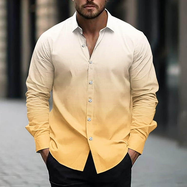 VBTAPA Men Gradient Print Long Sleeve Button Down Shirt Trendy Casual Slim  Fit Dress Shirts Yellow M - Walmart.com