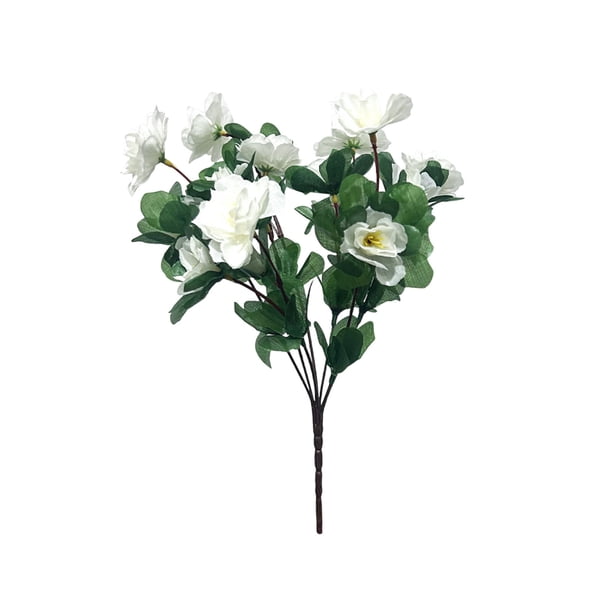 Real Sentir Flores Artificial Azalea Ramo Rosa Caliente 13.78In, Ornamentos Rojos Oscuros, Simulación Verde para Arreglo de Decoración Del Jardín Del Hogar