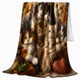 thumbnail image 2 of Cat Group Portrait Rustic Garden Scene Whimsical Illustrative, Cozy Pet Portrait Pattern, Warm Flannel Blanket for Living Room and Reading Nook, Cat Lovers Friendship Gift, Pet Lover Home Decor, 2 of 9