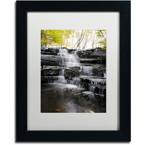 Trademark Fine Art "Waterfall at Lake View" Canvas Art by Kurt Shaffer, White Matte, Black Frame