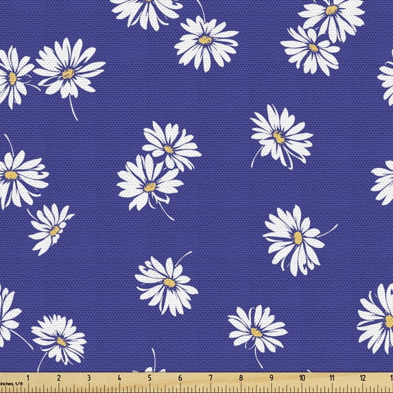 Daisy Upholstery Fabric by the Yard, Simplistic Illustration of Repetitive Field Flowers, Decorative Fabric for DIY and Home Accents, 10 Yards, Dark Violet Pale Orange by Ambesonne