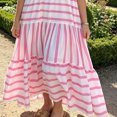 thumbnail image 5 of Morttic Women's Short Sleeve V-Neck Patchwork Stripes Midi Dress Vibrant Casual Cute Spring Summer Vacation Wear Pink，S, 5 of 6