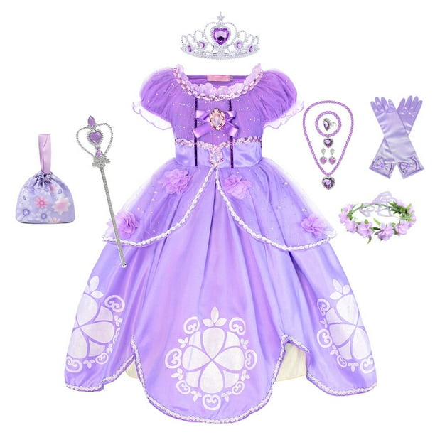 Vestido de Princesa Sofía para niña, disfraz de Cosplay con mangas abullonadas, vestidos de capas para fiesta de cumpleaños, disfraces de fantasía con volantes Sophia Fivean unisex