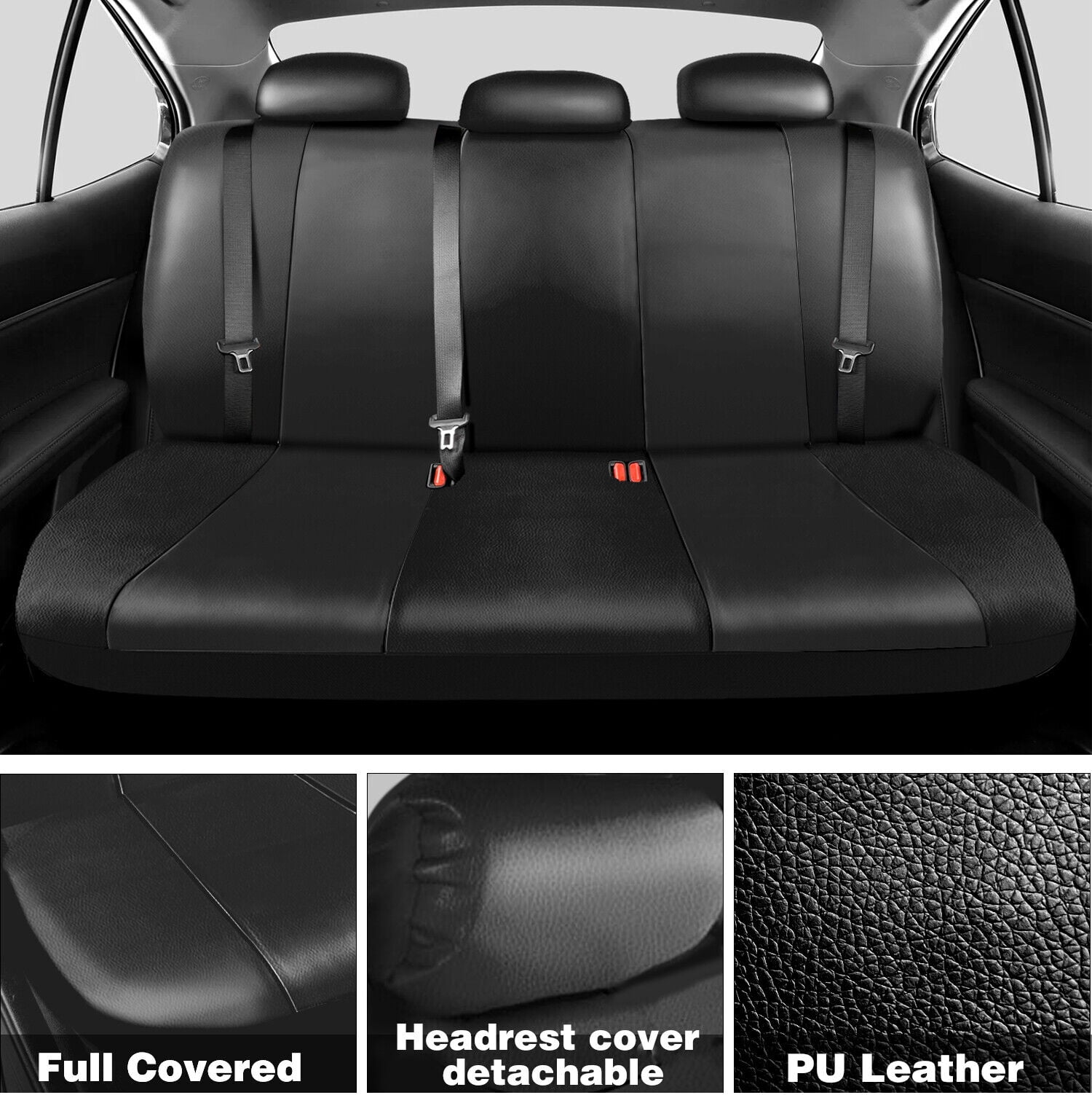 Bling Diamond Car Seat Covers Full Set, Shining Rhinestone Faux Leather Automotive Seat Cushion Universal fits Most Cars