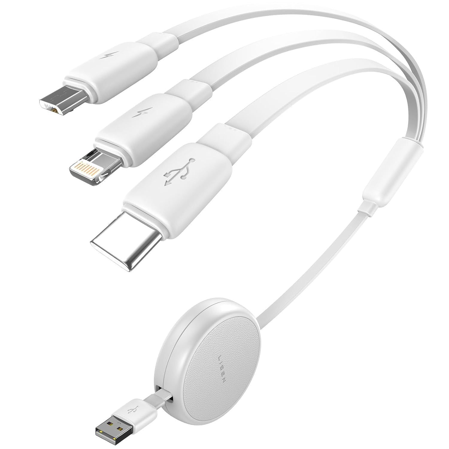 MHAWBL-Multi Charging Cable, 3 in 1 Charging Cable, Retractable Car Charger with Type C/L/Micro USB Ports for iPhone 16 15 14 Pro Max/Samsung Galaxy S25/PS/Kindle, Multi Chargers for All Devices, Whi