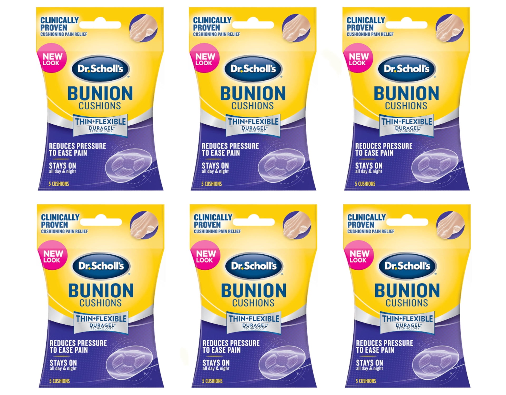 6 Pack Dr. Scholl's Duragel Bunion Cushions, Thin & Flexible, 5 Cushions Each