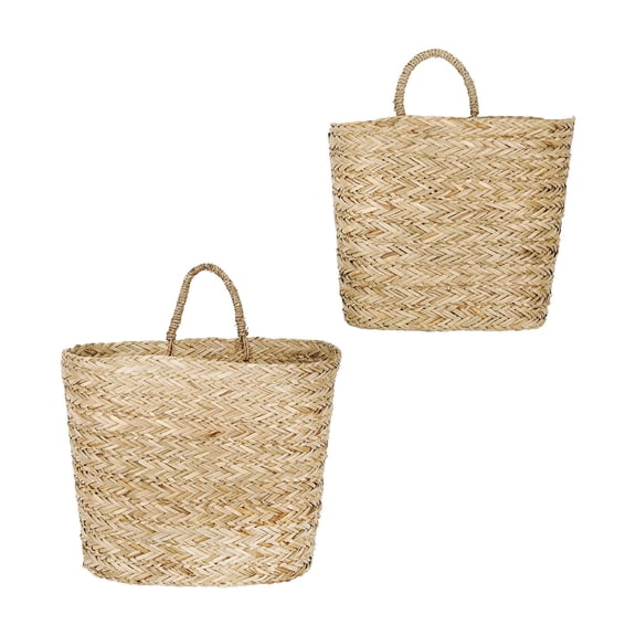 Creative Co-Op Handwoven Seagrass Wall Mount Baskets with Handles, Natural, Set of 2